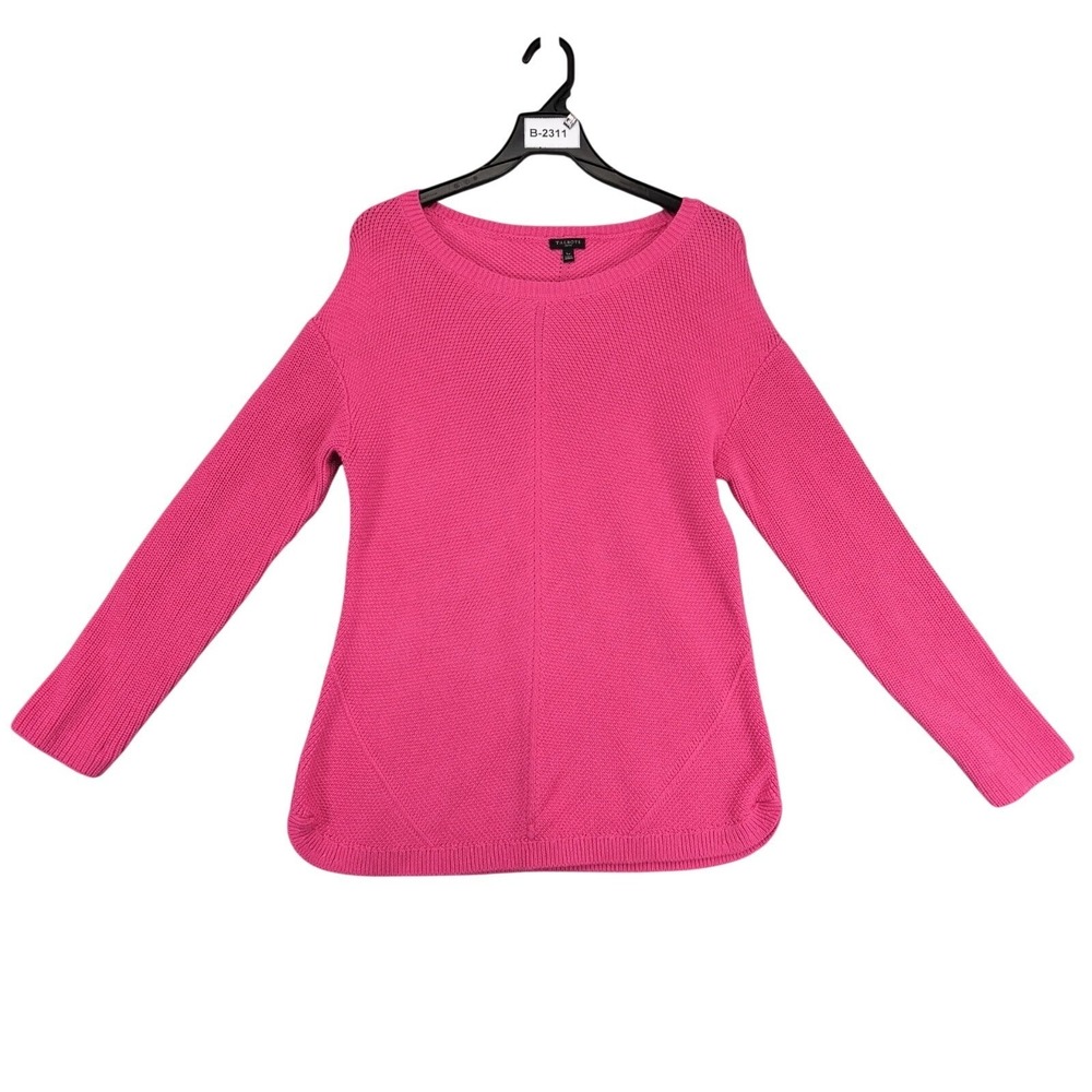 Talbots Pink Pima Cotton Sweater Womens PL Scoop Neck Tunic Preppy Bright Bold